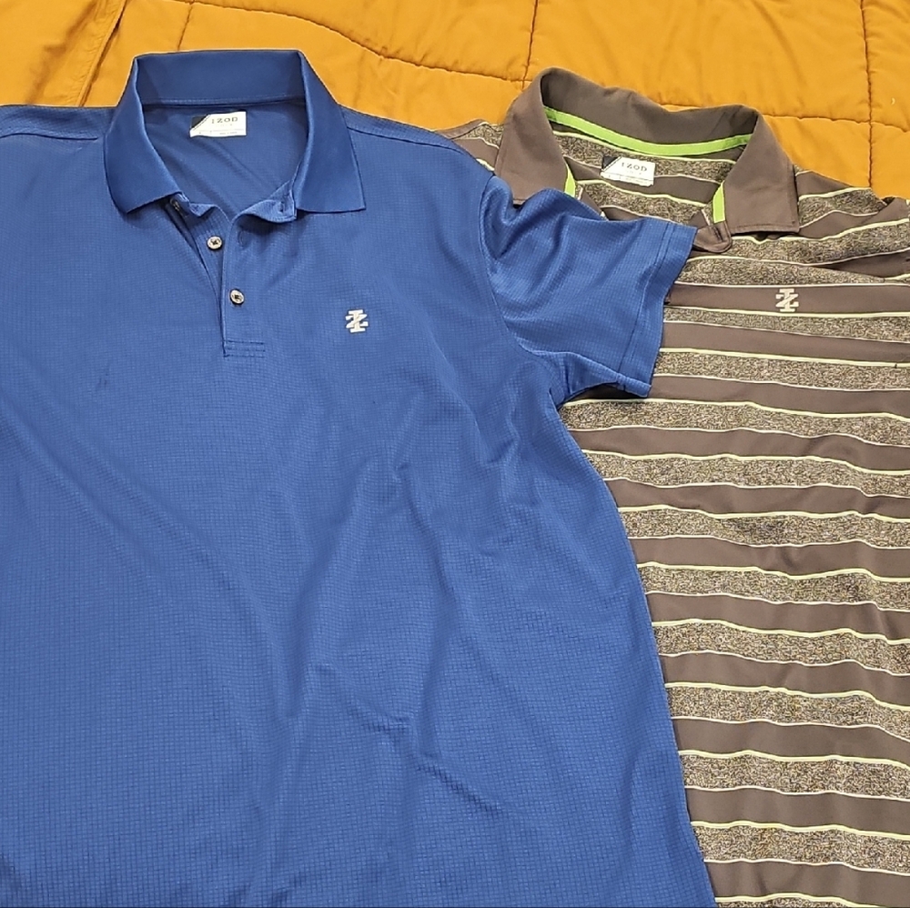 Izod Blue and Gray Polo Shirts Casual Comfort